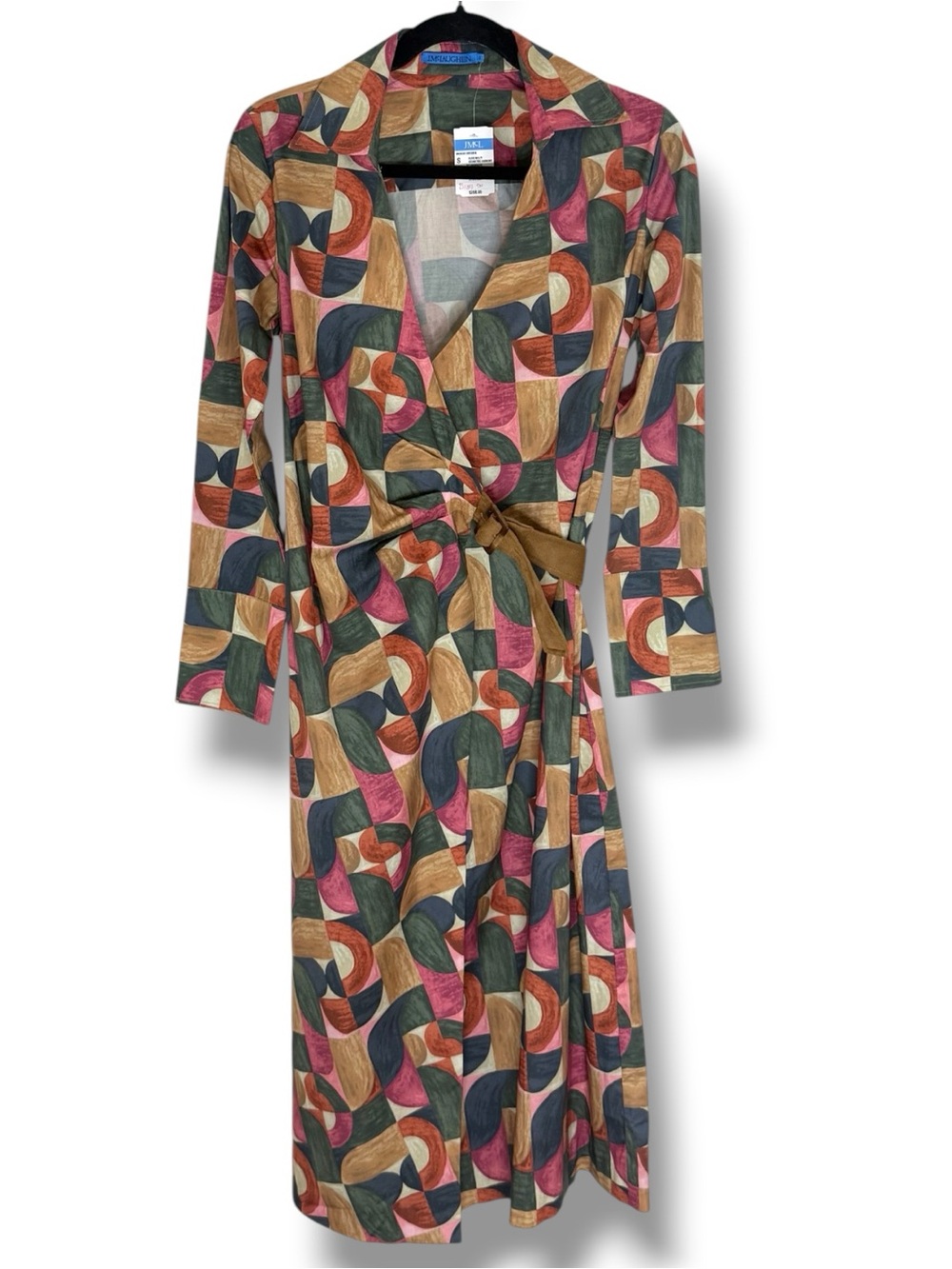 J. McLaughlin Mercer Midi Wrap Dress Size S Geometric Print Long Sleeve NWT - Picture 2 of 16